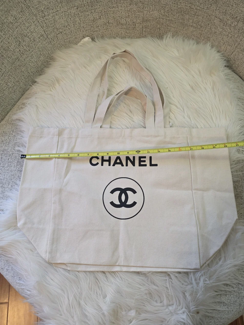 Beige Canvas Tote Bag - Large
